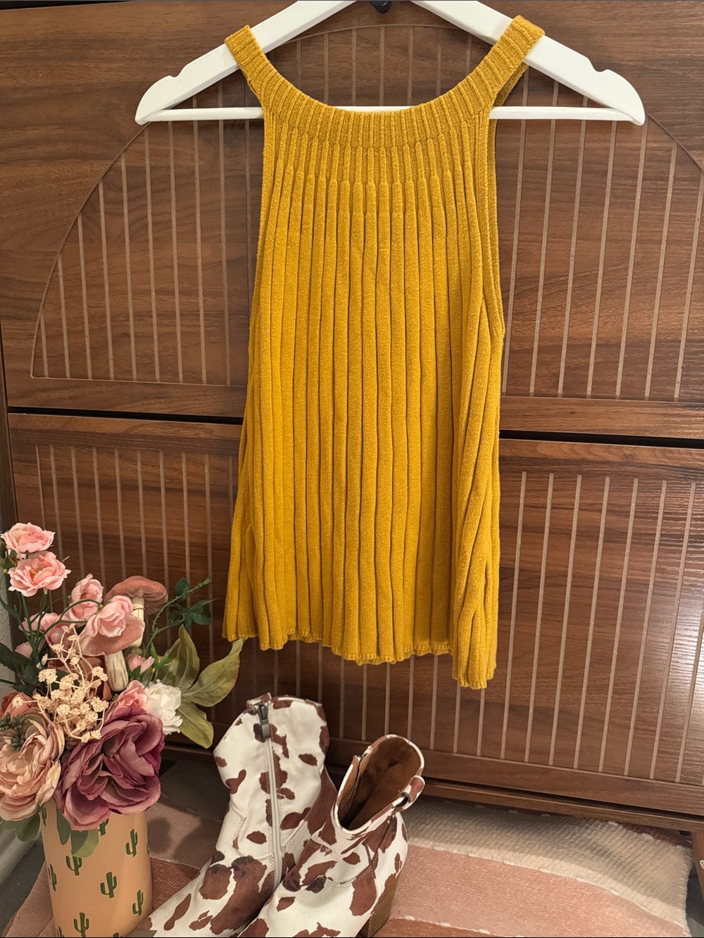 Sleeveless Ribbed Tank Top in Mustard Yellow